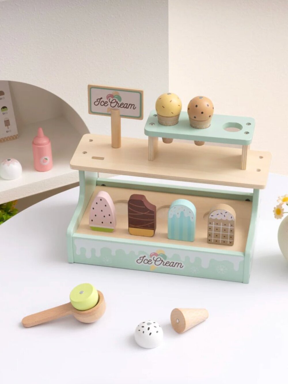 Montessori Wooden Ice Cream Shop Pretend Play Toy Set New - Picture 11 of 13